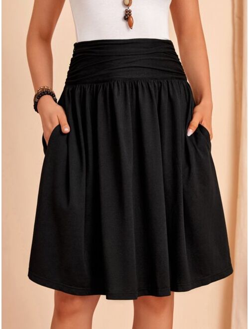 EMERY ROSE Ruched Wideband Waist Hidden Pocket Skirt