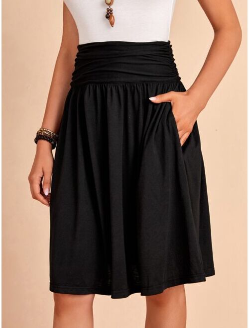 EMERY ROSE Ruched Wideband Waist Hidden Pocket Skirt