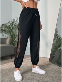 Fishnet Insert Drawstring Waist Sweatpants