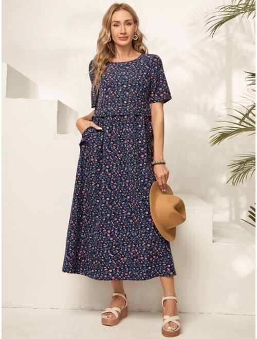 EMERY ROSE Ditsy Floral Print Slant Pocket Smock Dress