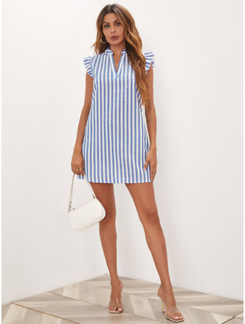 EMERY ROSE Ruffle Armhole Striped Tunic Dress Without Belt