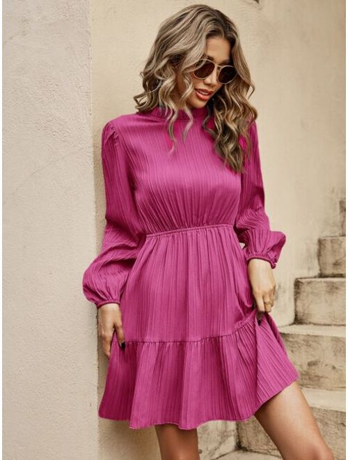 EMERY ROSE Mock Neck Lantern Sleeve Ruffle Hem Dress