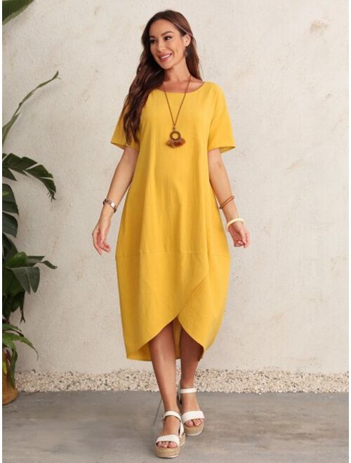 EMERY ROSE Scoop Neck Asymmetrical Hem Dress