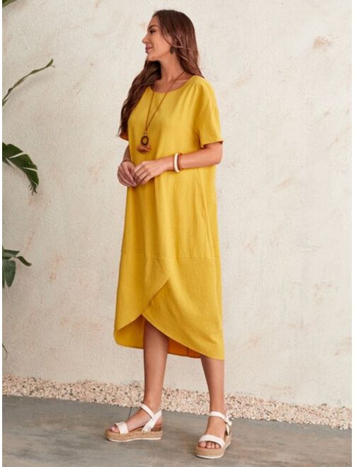 EMERY ROSE Scoop Neck Asymmetrical Hem Dress