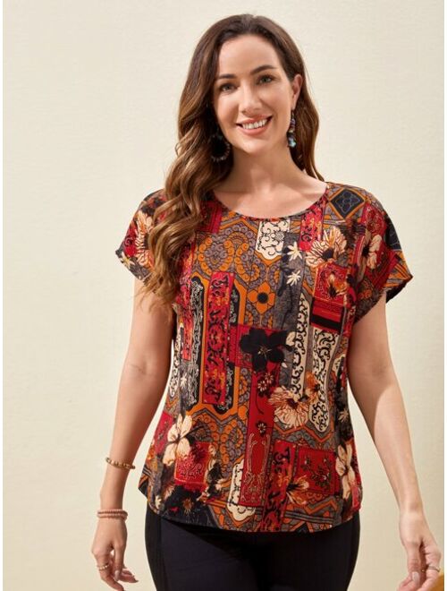 EMERY ROSE Floral Print Batwing Sleeve Blouse