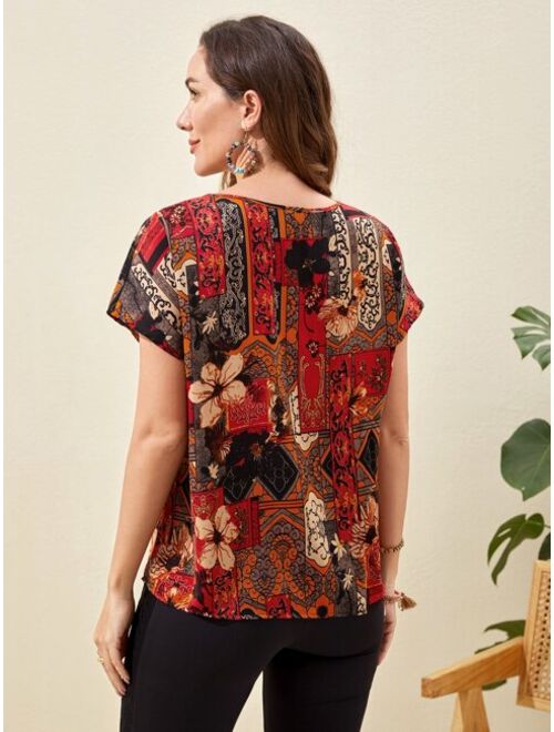 EMERY ROSE Floral Print Batwing Sleeve Blouse