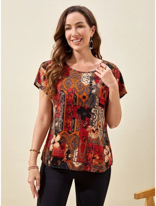 EMERY ROSE Floral Print Batwing Sleeve Blouse