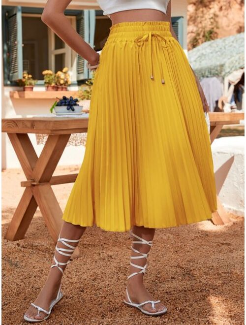 EMERY ROSE Solid Drawstring Waist Pleated Skirt