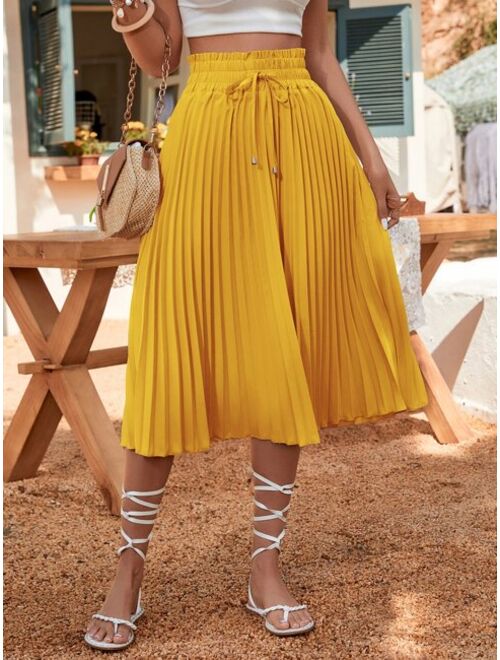 EMERY ROSE Solid Drawstring Waist Pleated Skirt