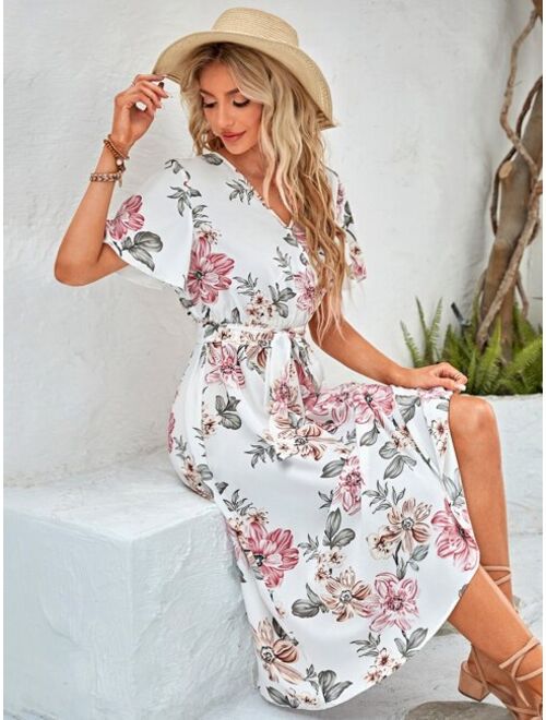 EMERY ROSE Floral Print Belted A-line Dress