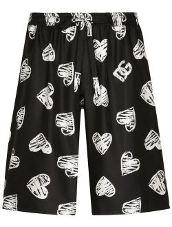 heart-print silk Bermuda shorts