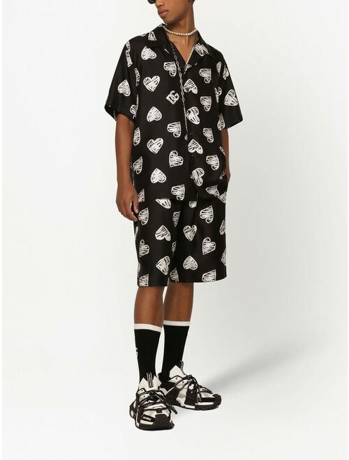 Dolce & Gabbana heart-print silk Bermuda shorts