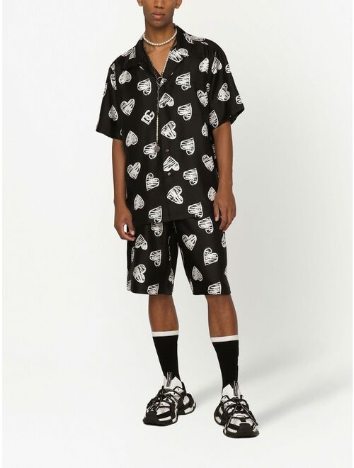 Dolce & Gabbana heart-print silk Bermuda shorts