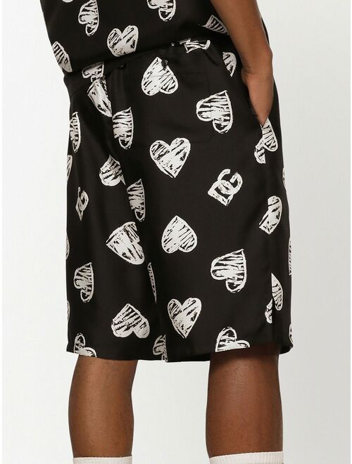 Dolce & Gabbana heart-print silk Bermuda shorts