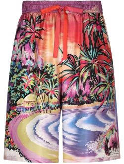 island-print drawstring shorts