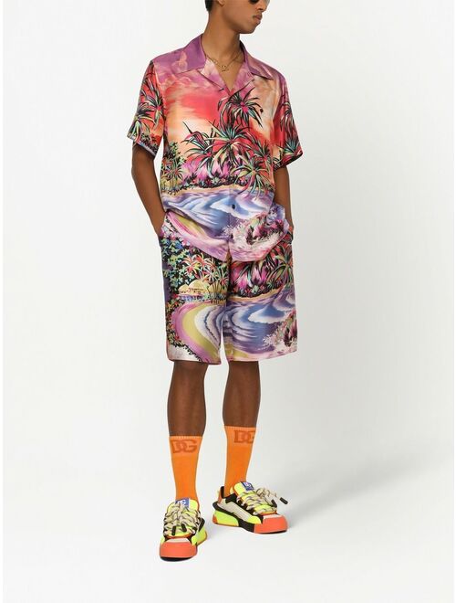 Dolce & Gabbana island-print drawstring shorts