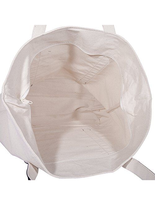 Dalix 22" Heavy Duty Cotton Canvas Tote Bag (Zippered)