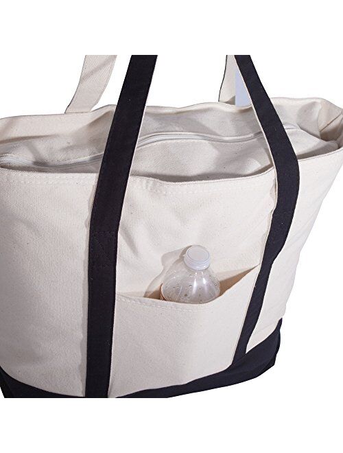 Dalix 22" Heavy Duty Cotton Canvas Tote Bag (Zippered)