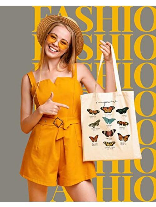 AUSVKAI Canvas Tote Bag Aesthetic for Women, Cute Reusable Cloth Cotton Bags for Shopping School Beach Trendy Gifts