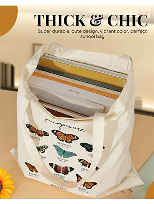 AUSVKAI Canvas Tote Bag Aesthetic for Women, Cute Reusable Cloth Cotton Bags for Shopping School Beach Trendy Gifts