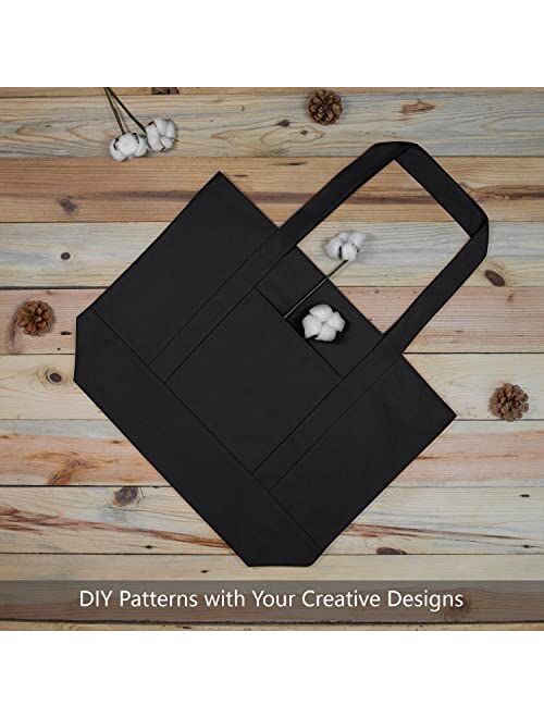 TOPDesign 1 | 3 | 6 | 30 Pack Stylish Canvas Tote Bag with an External Pocket, Top Zipper Closure, Daily Essentials (Black/Natural Pack of 1)