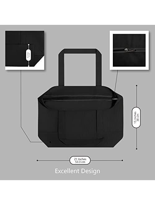 TOPDesign 1 | 3 | 6 | 30 Pack Stylish Canvas Tote Bag with an External Pocket, Top Zipper Closure, Daily Essentials (Black/Natural Pack of 1)
