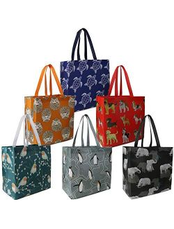 BeeGreen Reusable Grocery Bags Set of 6 Lightweight Recycling Shopping Totes with Long Handle Durable Portable Shopper Baggies for Groceries Supermarket Gift Cute Animal 