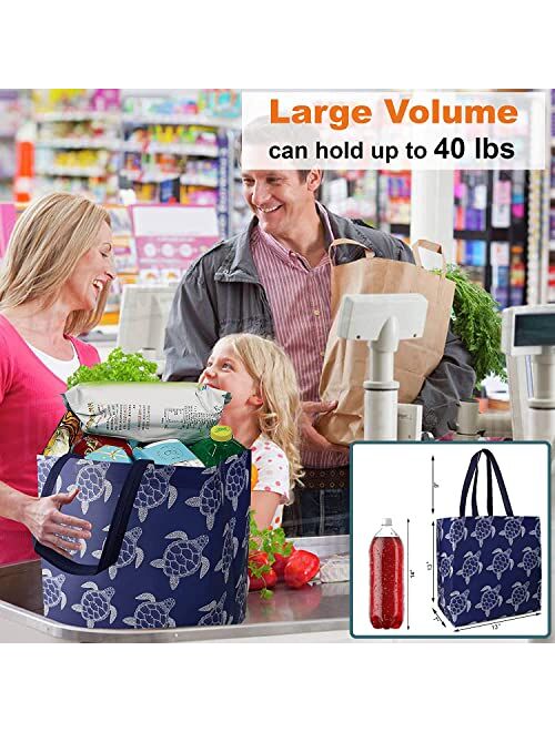 BeeGreen Reusable Grocery Bags Set of 6 Lightweight Recycling Shopping Totes with Long Handle Durable Portable Shopper Baggies for Groceries Supermarket Gift Cute Animal 