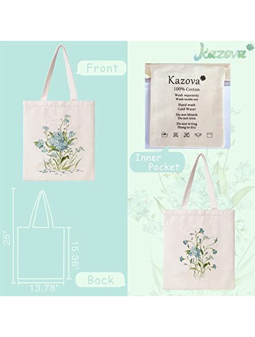 Kazova Floral Cotton Canvas Tote Bag Minimalist Bouquet Aesthetic Tote Bag Reusable Canvas Shopping Wildflower Botanical Flower Tote Bag gift for her