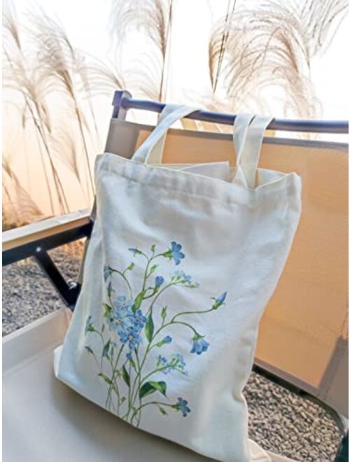 Kazova Floral Cotton Canvas Tote Bag Minimalist Bouquet Aesthetic Tote Bag Reusable Canvas Shopping Wildflower Botanical Flower Tote Bag gift for her