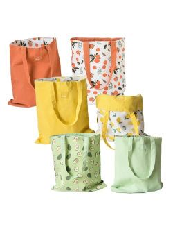 ELYEEBLEE Double-Sided Canvas Tote Bags, Reusable Grocery Shopping Bags for Women Girls Kids, Pack of 3 (Orange,Yellow, Green)