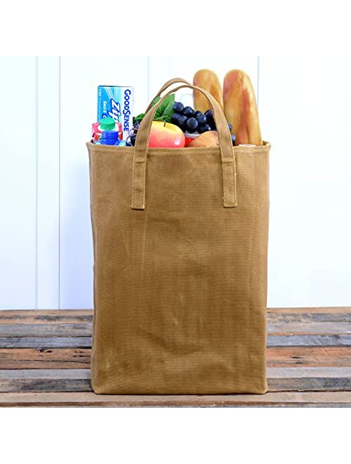 ZENPAC Waxed Canvas Bag - Large Trendy Grocery Tote with Handles, Reusable Shopping Bag Made of Durable Vintage Cotton Fabric
