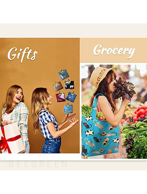 BeeGreen Shopping Bags Reusable Grocery Tote Bags 6 Pack XLarge 50LBS Ripstop Geometric Fashion Recycling Bags with Pouch Bulk Machine Washable Nylon Bags Black Gray Blue