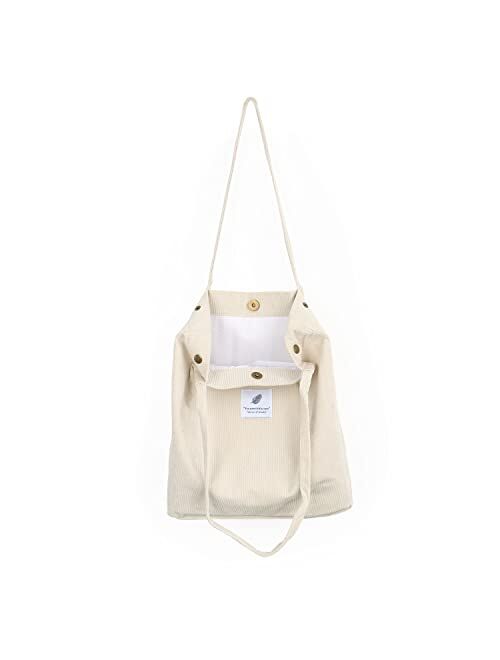 Oweisong Corduroy Tote Bag for Women Grocery Reusable Shoulder Purse Hobo Handbag with Inner Pocket for Work Travel Shopping