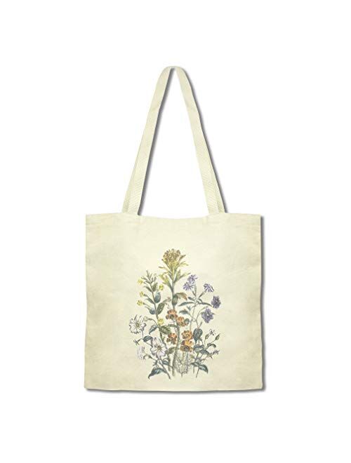 Style In Print Custom Canvas Tote Shopping Bag Browallia Mimulus Beautiful Flowers Botanical & Browallia Mimulus