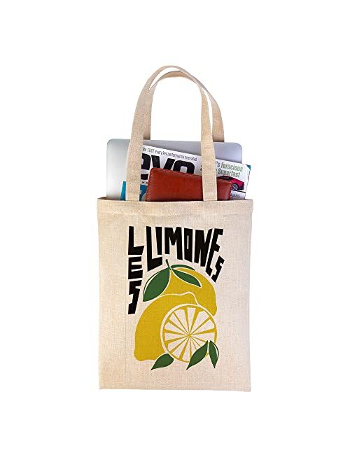 Shun Tao Chao De Pu Stylish Fruit Tote Bags Fresh Lemon,Orange and Strawberry Tote Bag Aesthetic Cute Reusable Shopping Bags for Woman Washable (12x14 in,Lemon-3)