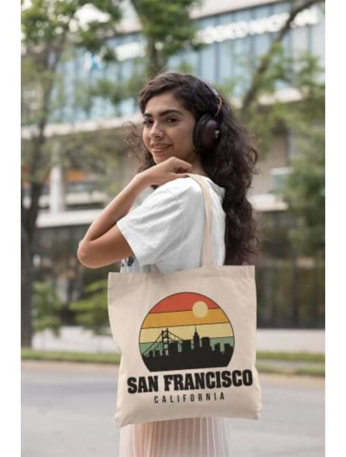 Make Your Mark Design San Francisco, California, Vintage City Skyline Print Reusable Tote Bag or Souvenir