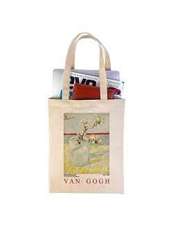 Generic Flowers Canvas Tote Bag Van Gogh Cute Aesthetic Mother's Day Cotton Tote Bag Reusable Tote Bag for Women Teacher (C,31x36cm)