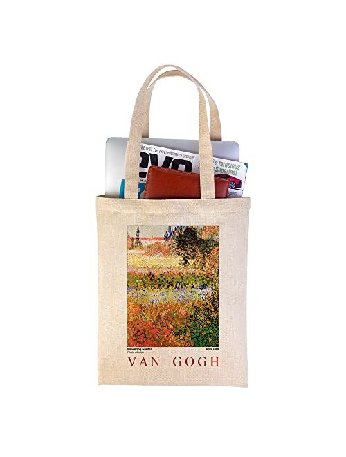 Generic Flowers Canvas Tote Bag Van Gogh Cute Aesthetic Mother's Day Cotton Tote Bag Reusable Tote Bag for Women Teacher (C,31x36cm)
