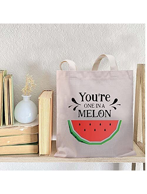 BDPWSS Watermelon Party Tote Bag You're One In a Melon Gift Food Pun Reusable Grocery Bag
