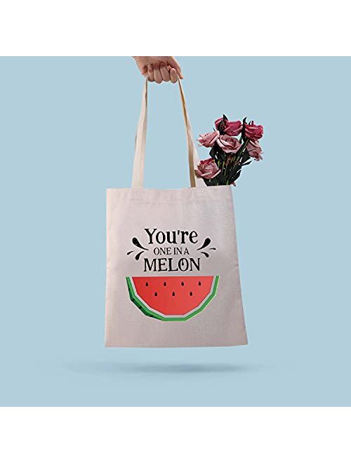 BDPWSS Watermelon Party Tote Bag You're One In a Melon Gift Food Pun Reusable Grocery Bag