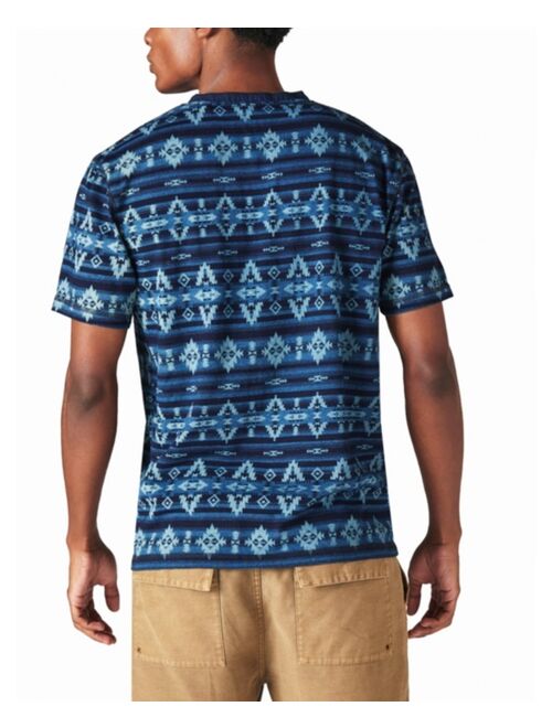 LUCKY BRAND Men's Jersey Aztec Print Short Sleeve Henley T-shirt