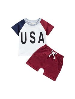 Naranjaburbuja Baby Boy 4th of July Outfit Infant Short Sleeve USA Tshirt Top Casual Shorts Set 2Pcs Independence Day Clothes
