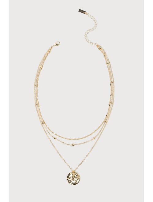 Lulus Shining Aesthetic Gold Layered Beaded Pendant Necklace