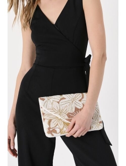 Everyday Charmer Beige Multi Floral Beaded Clutch