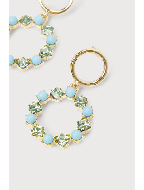 Lulus Elegant Standards Gold Rhinestone Beaded Circle Earrings