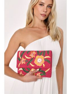 Tropi-Call You Later Pink Floral Beaded Clutch