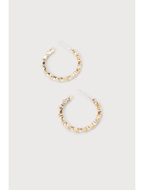 Lulus Dazzling Destiny 14KT Gold Rhinestone Hoop Earrings