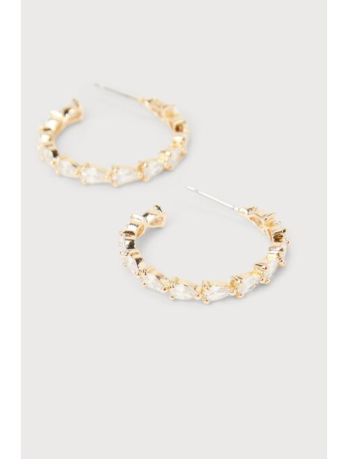 Lulus Dazzling Destiny 14KT Gold Rhinestone Hoop Earrings