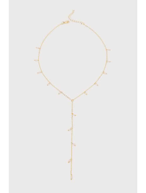 Lulus Delightful Aesthetic Gold and Pink Beaded Lariat Necklace